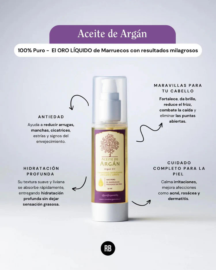 Aceite de Argán 100% Puro 50 ml- Rosa Bergamota
