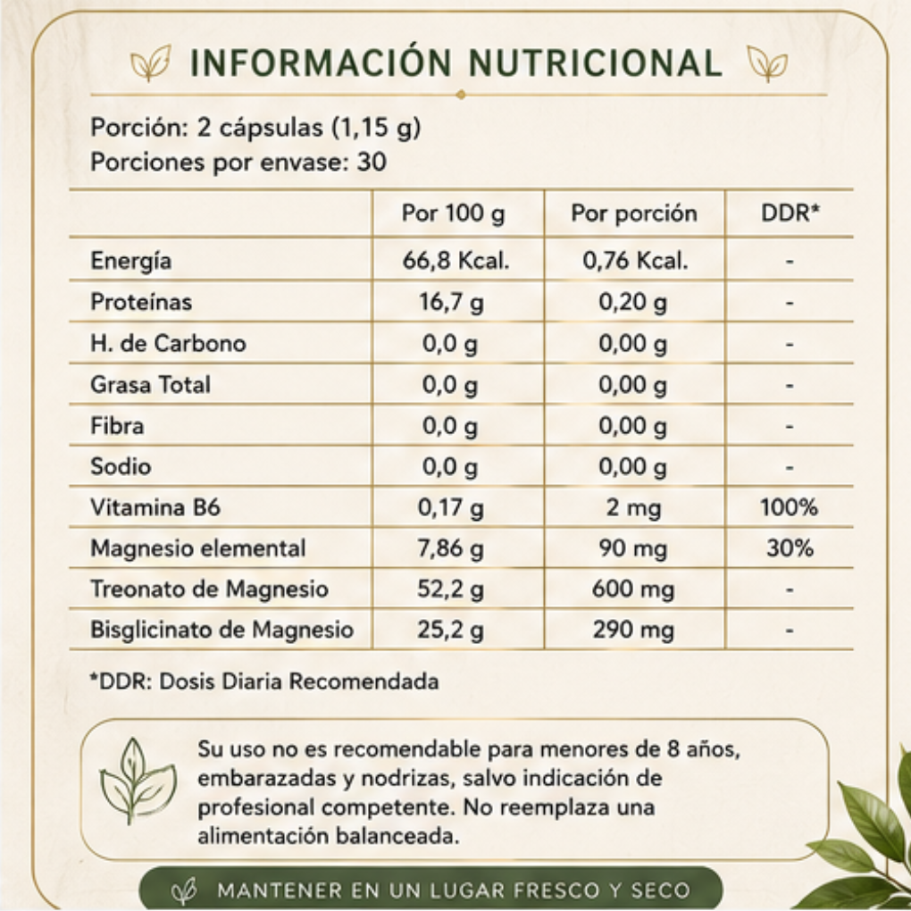 L-Treonato de Magnesio + Bisglicinato con Vitamina B6