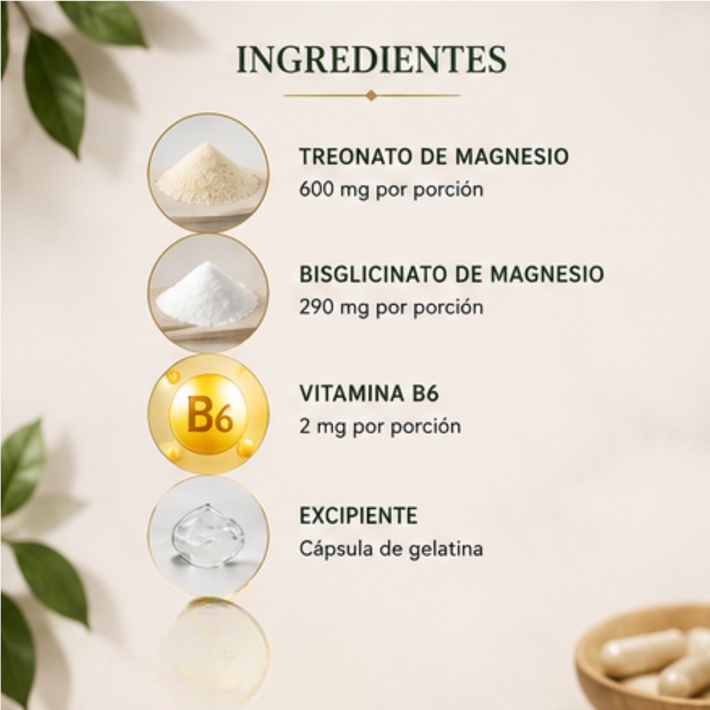 L-Treonato de Magnesio + Bisglicinato con Vitamina B6