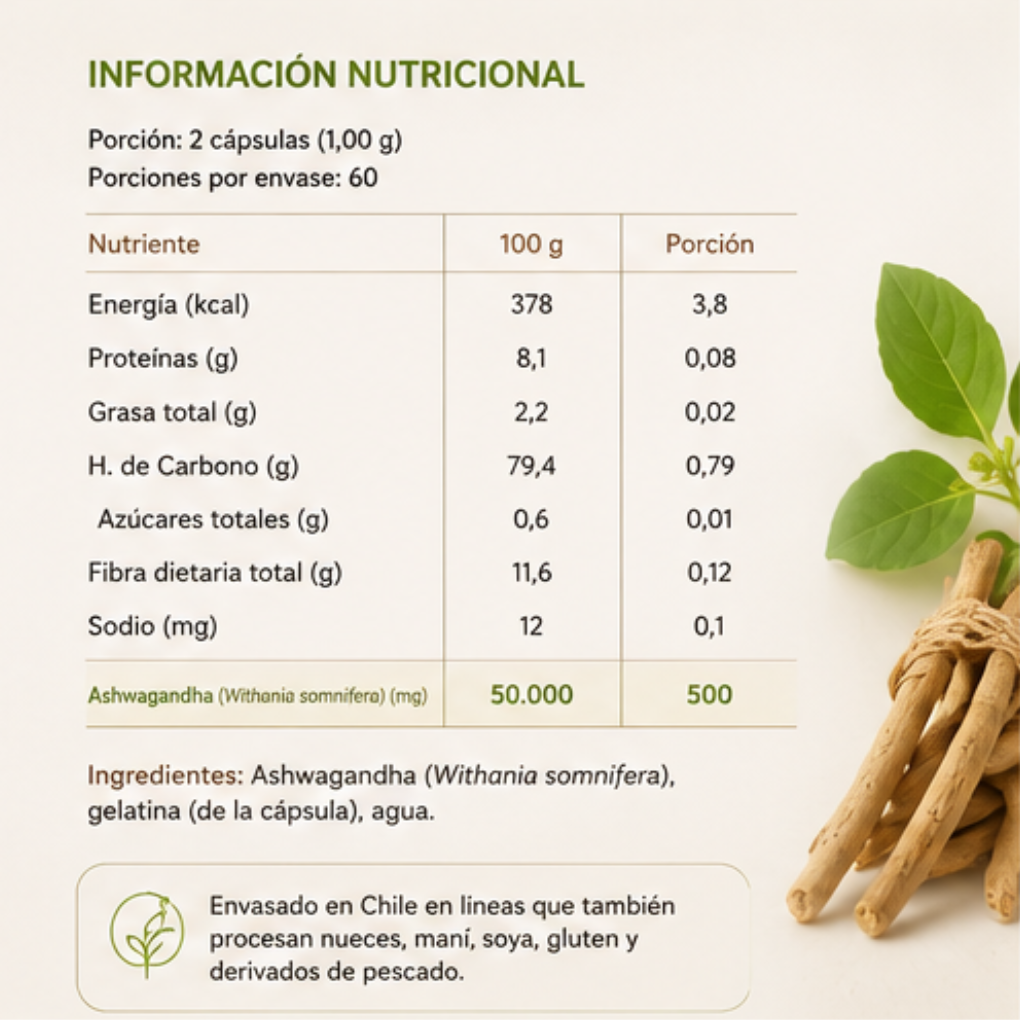 Ashwagandha Villnat 500 mg 60 Cápsulas