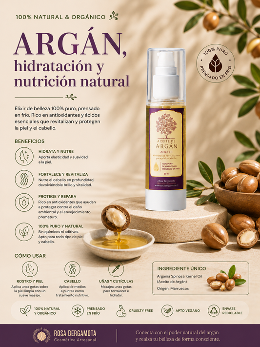 Aceite de Argán 100% Puro 50 ml- Rosa Bergamota
