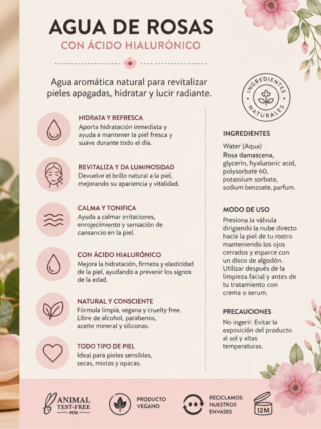 Agua de Rosas con ácido hialurónico- Floresencia
