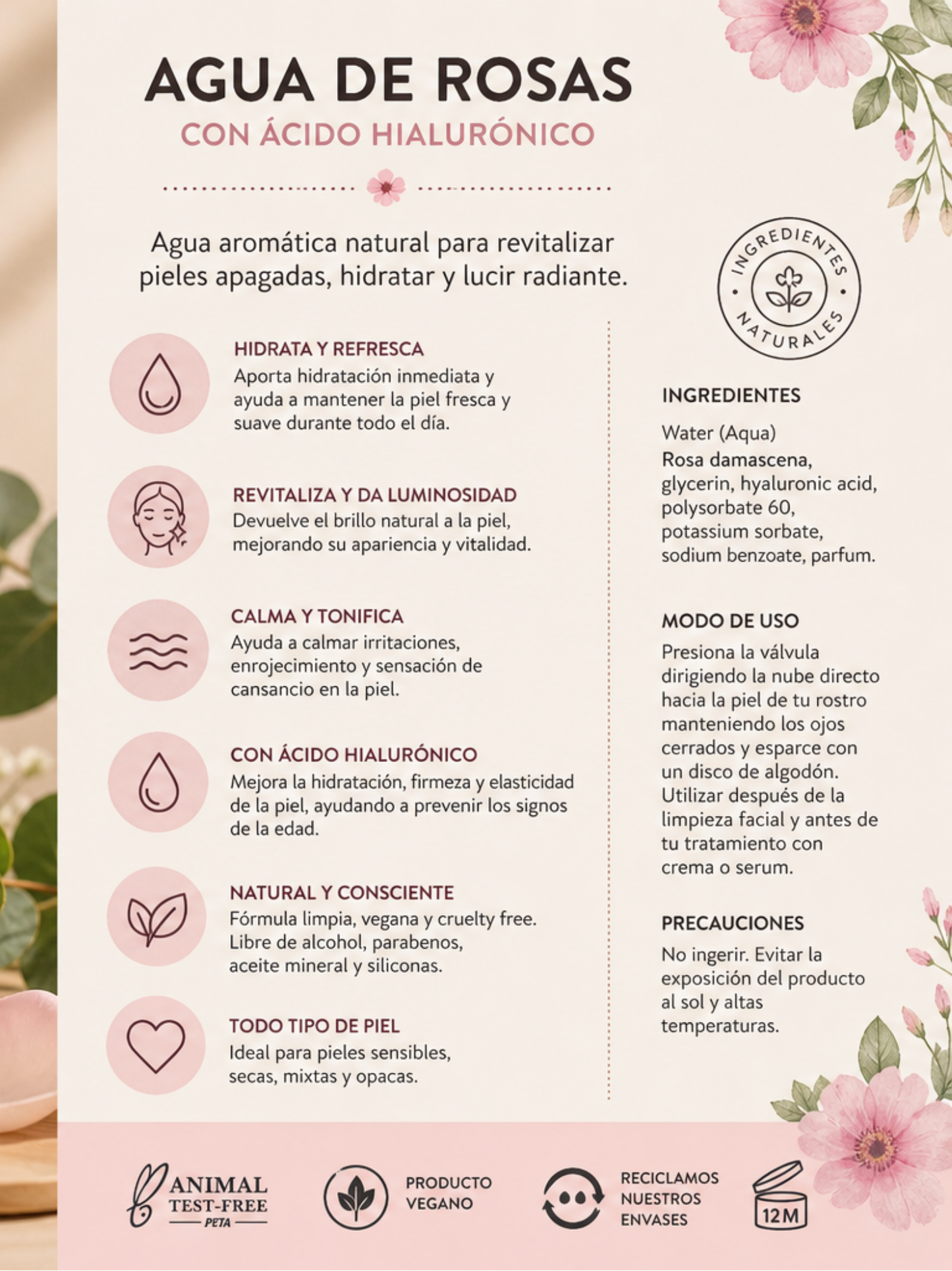 Agua de Rosas con ácido hialurónico- Floresencia