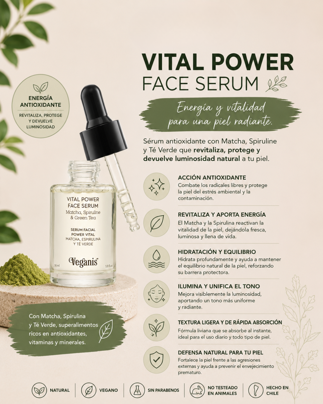 Serum Facial Power Vital Matcha 30 ml Veganis