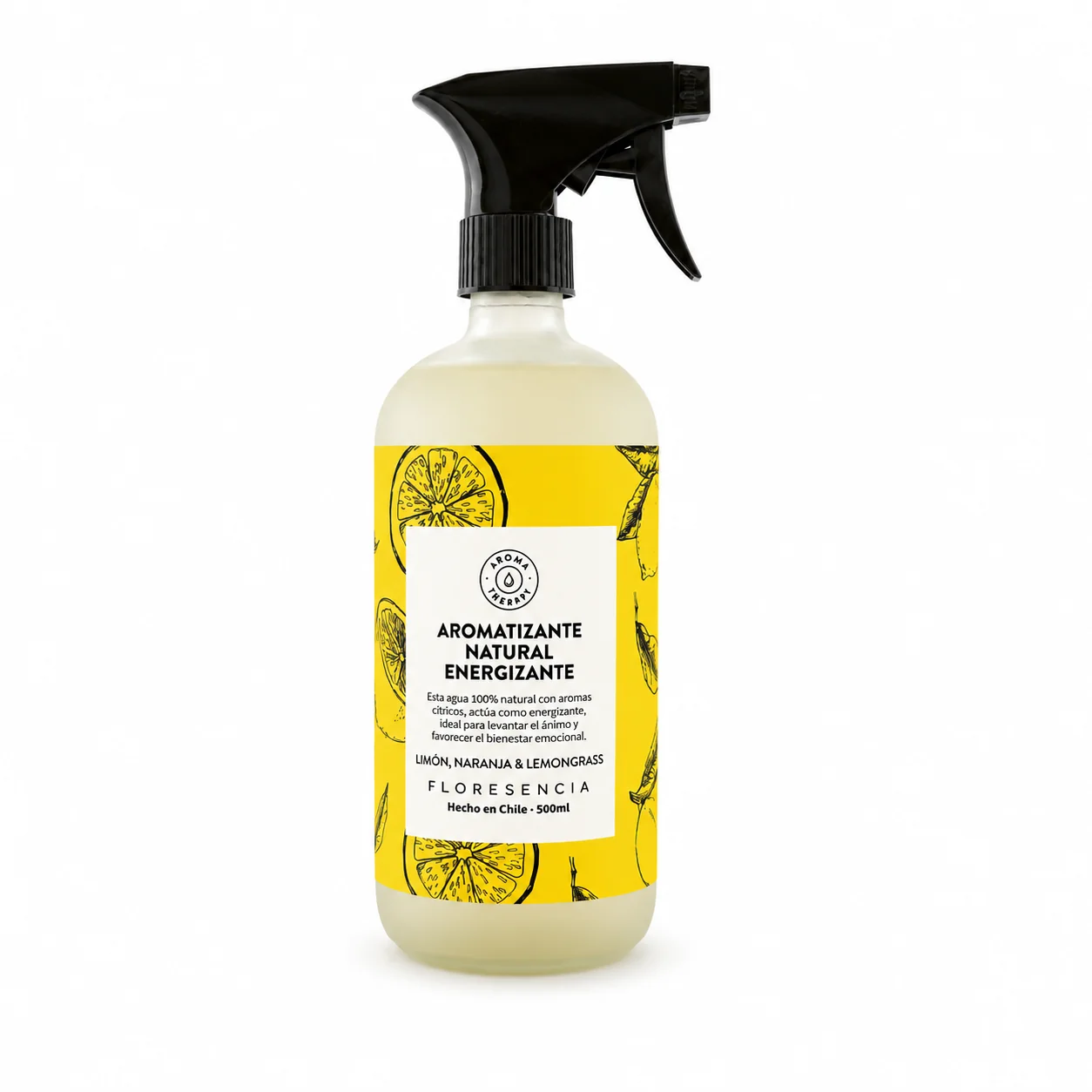 Aromatizante Natural Energizante Floresencia 500 ml con limón, naranja y lemongrass